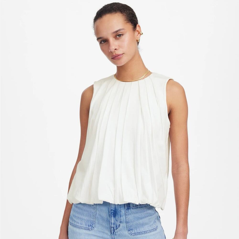NWT Madewell Sleeveless Crewneck Bubble Top White Size M